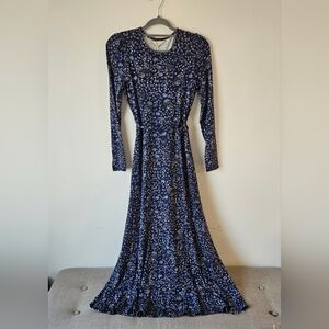Boden Navy Ditzy Floral Longsleeve Midi Dress, NWT Size 4 Tie Waist Springy